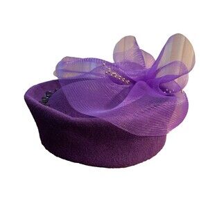 Purple Wool Fascinator Hat Organza Crinoline Mesh Sequins Beads USA Party Church